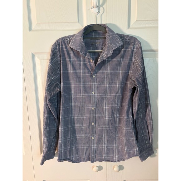 Michael Kors Other - Michael Kors Mens Slim Fit Stretch Glen Plaid Button Down Shirt Blue White 16 L